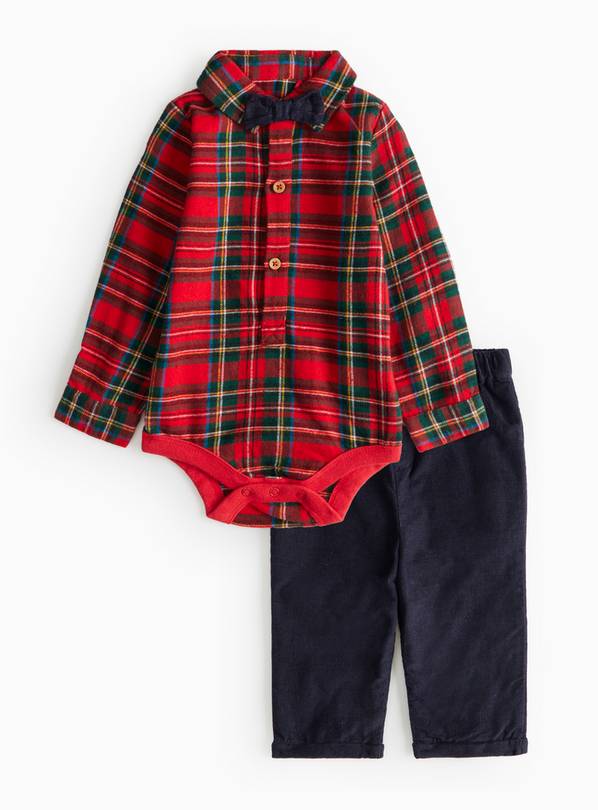 Red Tartan Bodysuit, Bow Tie & Trousers Set 12-18 months